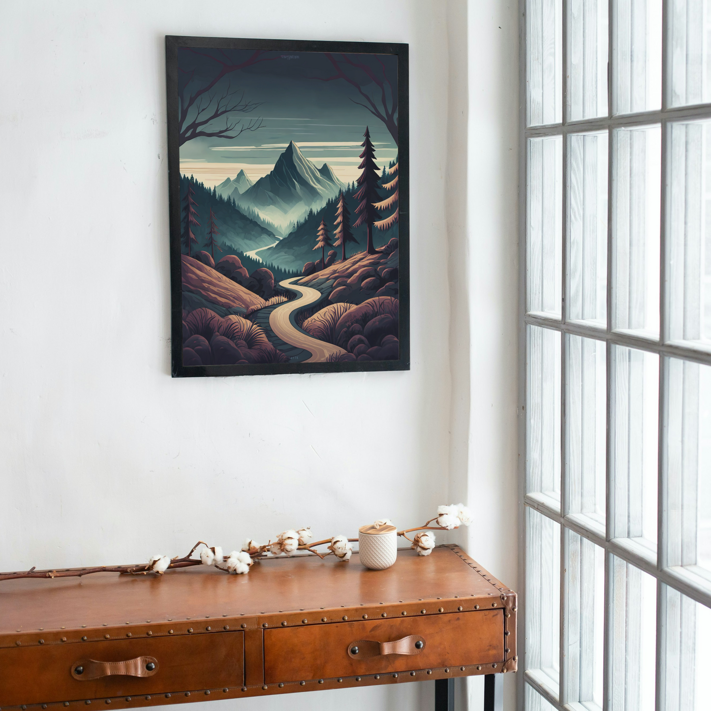 Pathway in Dark Mountains Poster