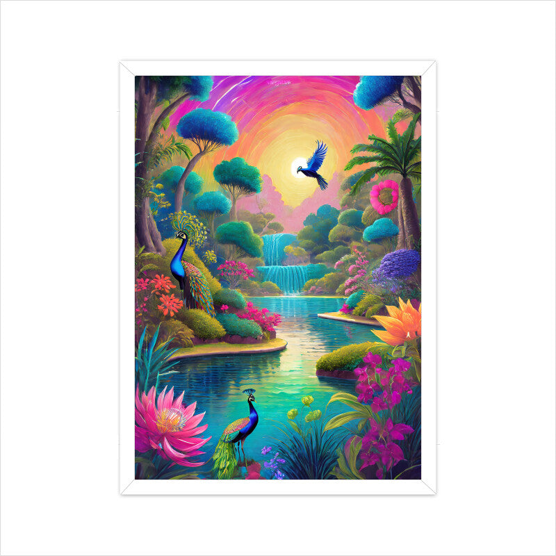Peacocks Magic Lake Poster