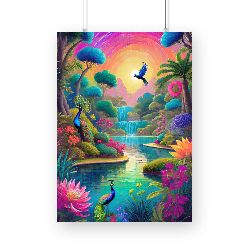 Peacocks Magic Lake Poster