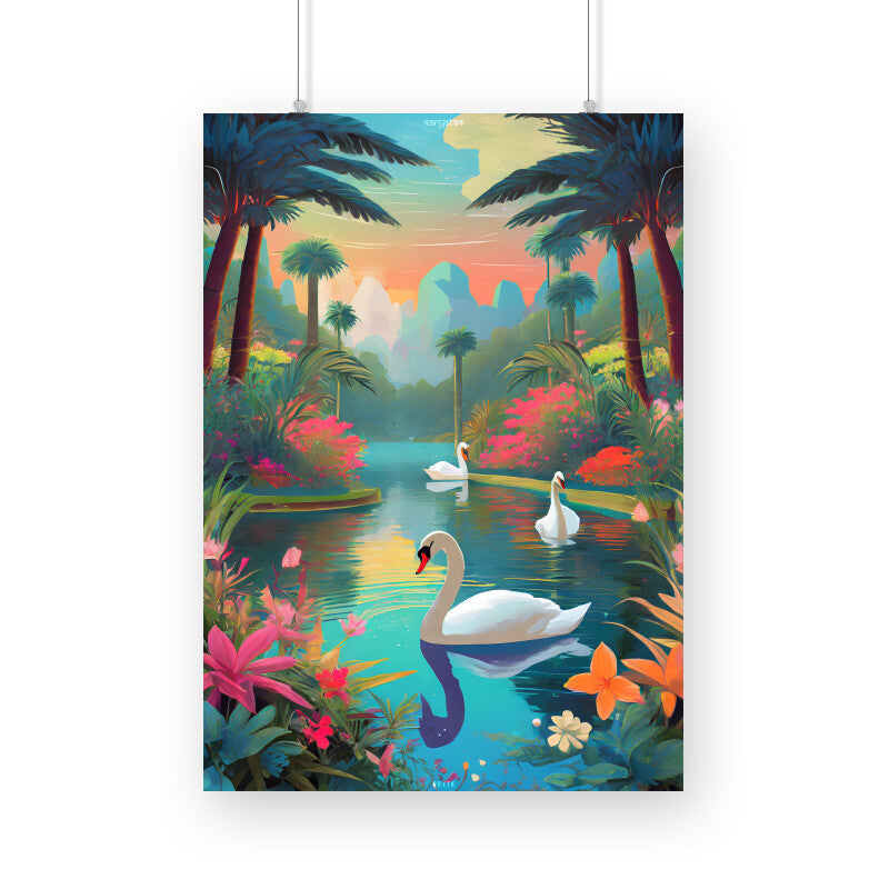 Sweet Swans in Garden Poster