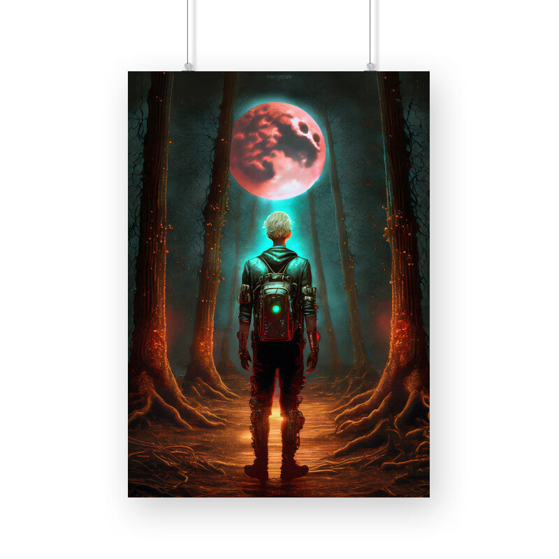 Future Time Traveler in Dark Forest Poster
