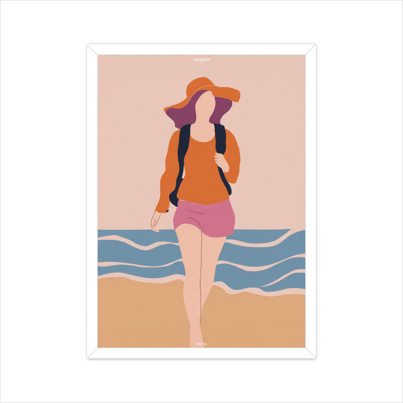 Backpacker Walking on the Beach Poster