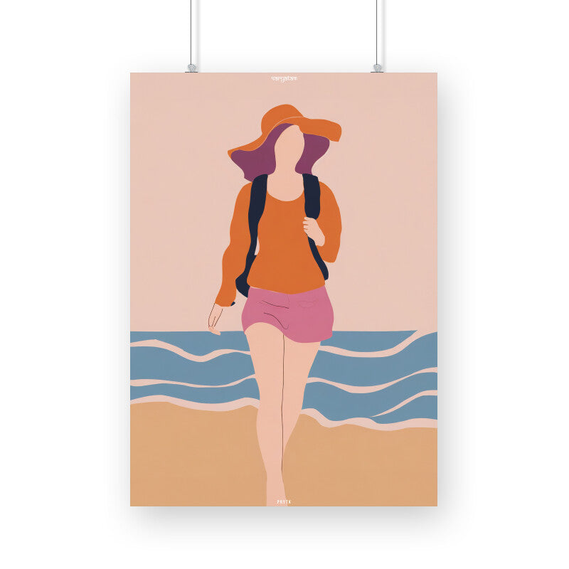 Backpacker Walking on the Beach Poster