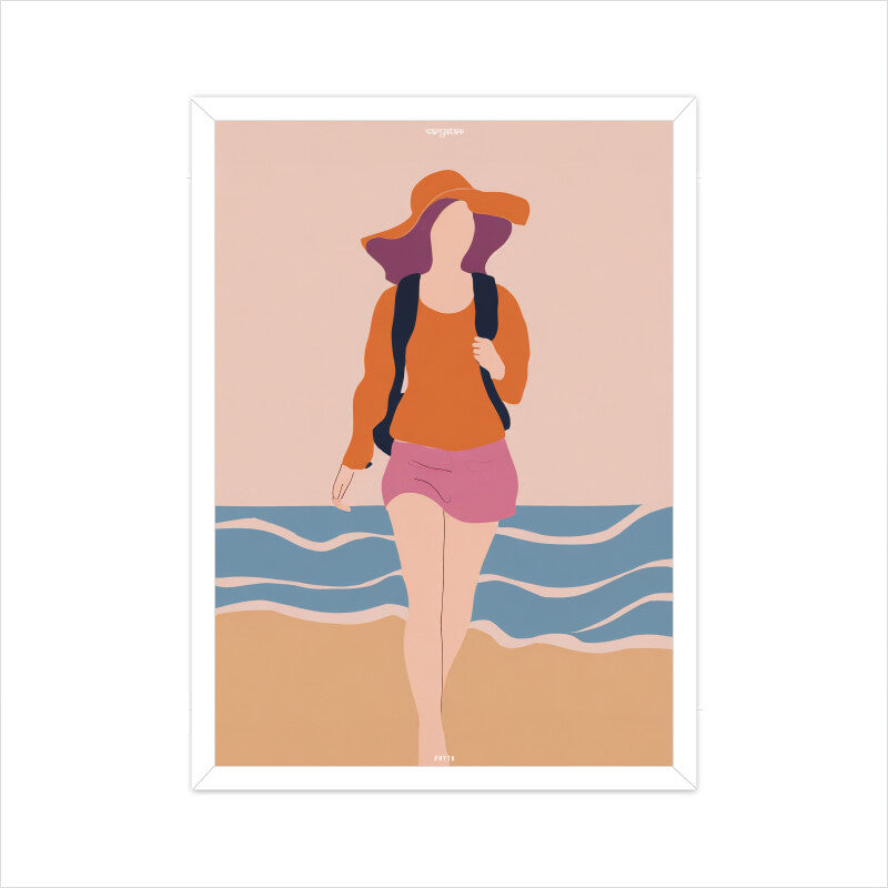 Backpacker Walking on the Beach Poster