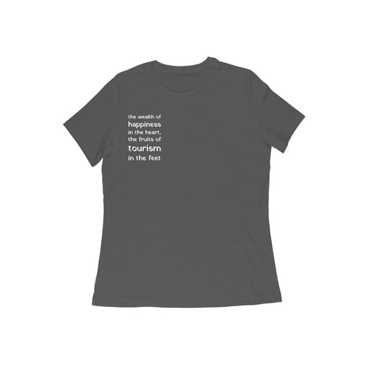 हदये सुखसम्पत्तिः पदे पर्यटनं फलम् - Sanskrit T-shirt for Women