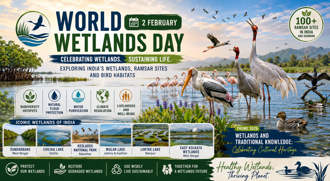 World Wetlands Day (2 February): Exploring India’s Wetlands, Ramsar Sites and Bird Habitats