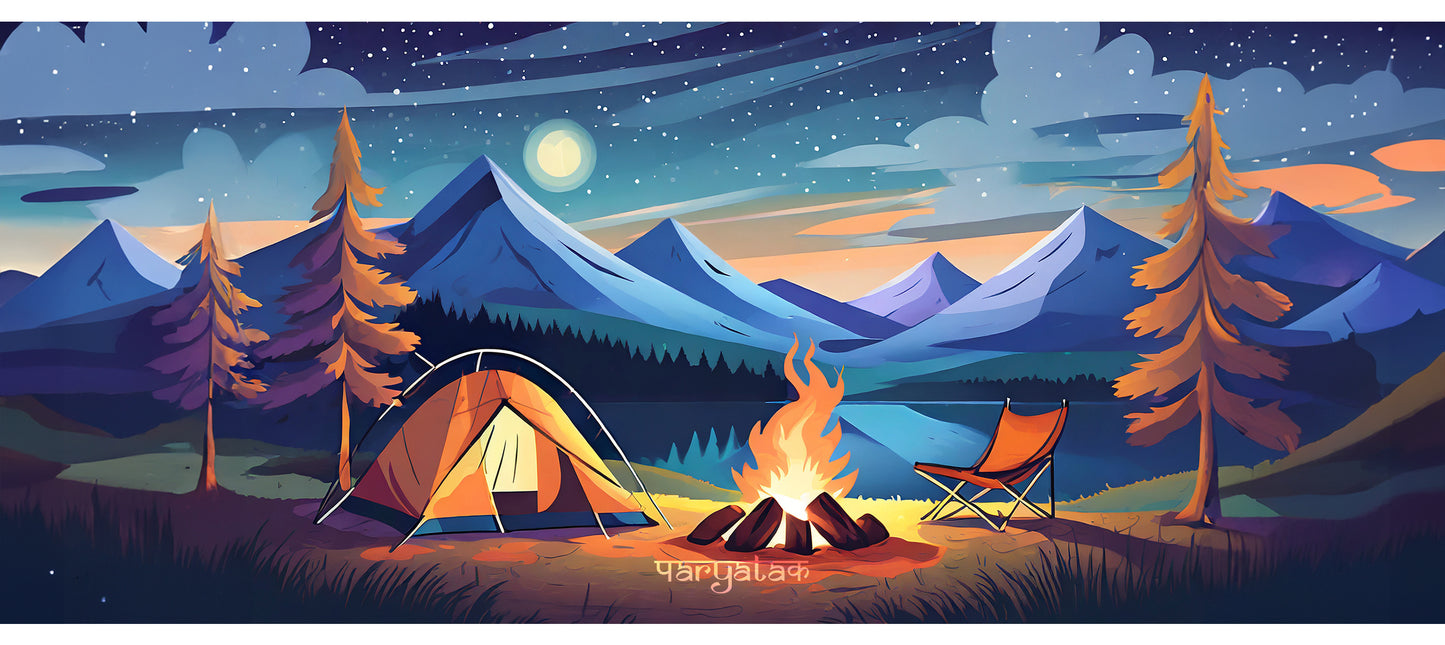 Night Camping with Tent and Campfire Mug