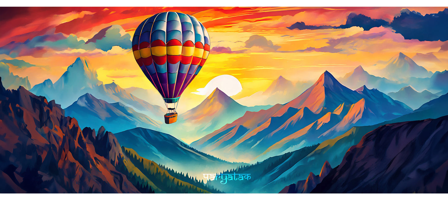 Hot Air Balloon Sunset Scene Mug