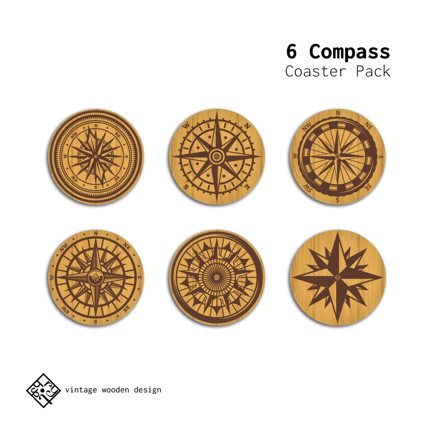 Compass Coaster Pack of 6 - I