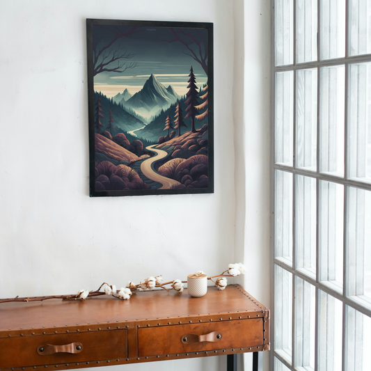 Pathway in Dark Mountains Poster