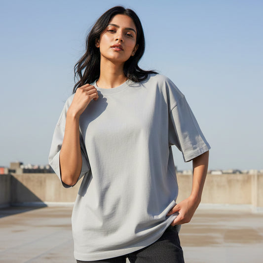 PRYTK Plain Ash Grey Premium Oversized T-shirt