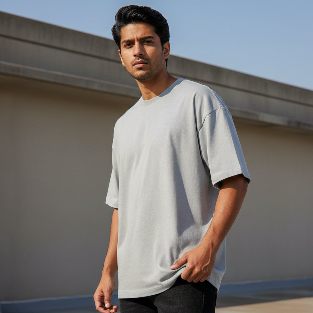 PRYTK Plain Ash Grey Premium Oversized T-shirt