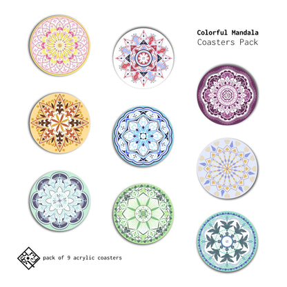 Colorful Mandala Coasters - Pack of 9