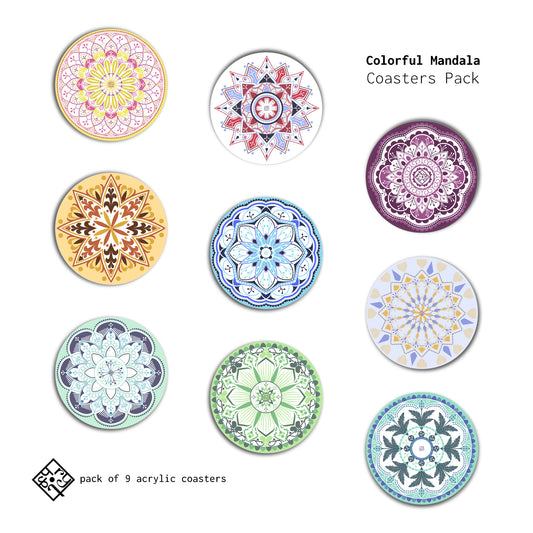 Colorful Mandala Coasters - Pack of 9