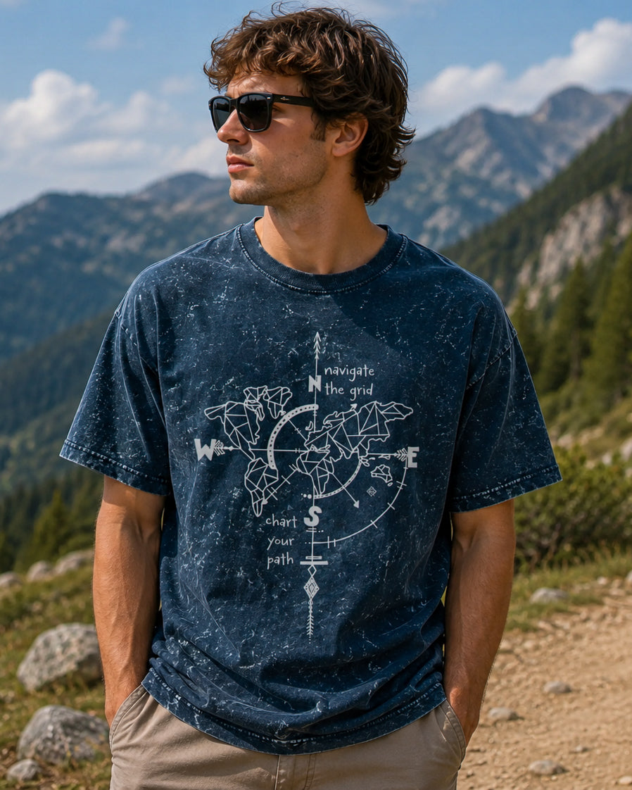 Global Grid Explorer Acid Wash Oversized T-shirt
