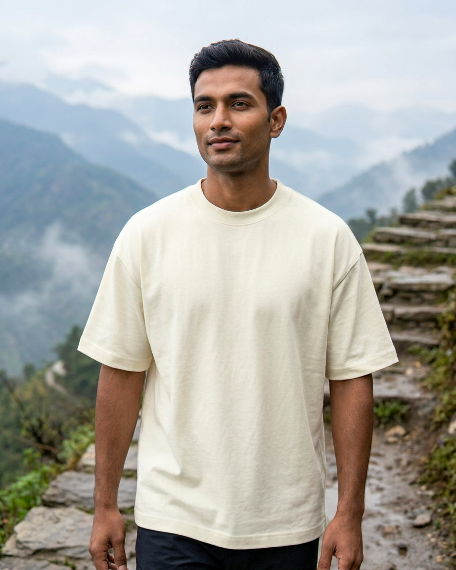 Plain Ivory Premium Oversized T-shirt