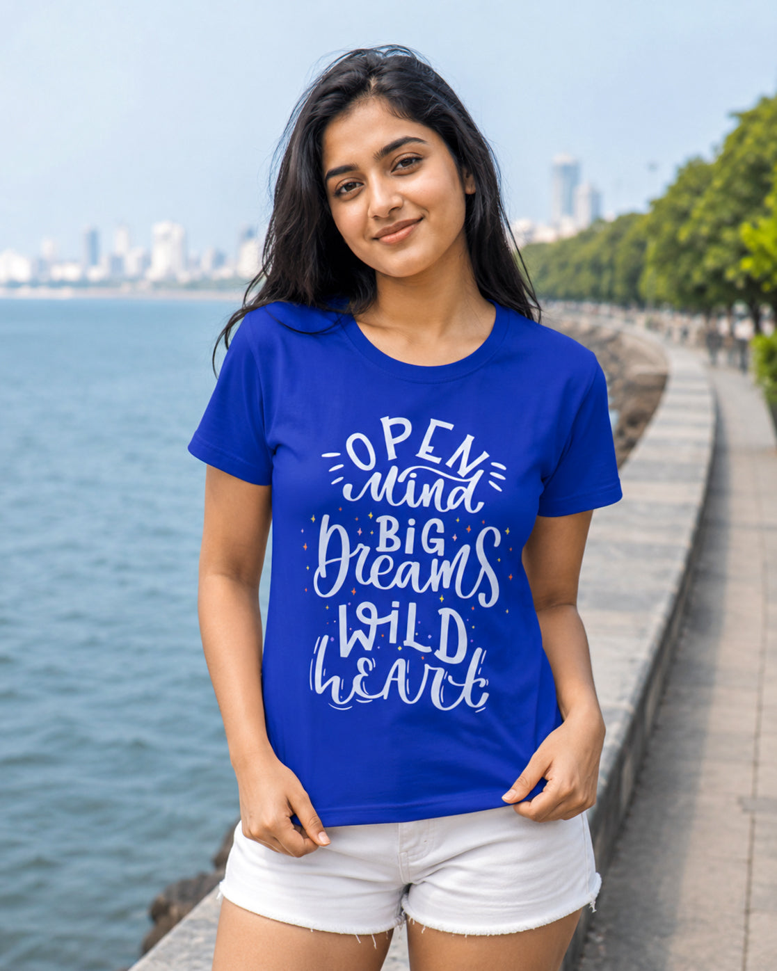 Open Mind Big Dreams Wild Heart Quote T-shirt for Women