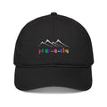 Black cap with mountain design and 'peak-a-choo' text.