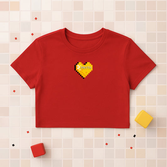PRYTK Yellow Pixel Heart Crop Top