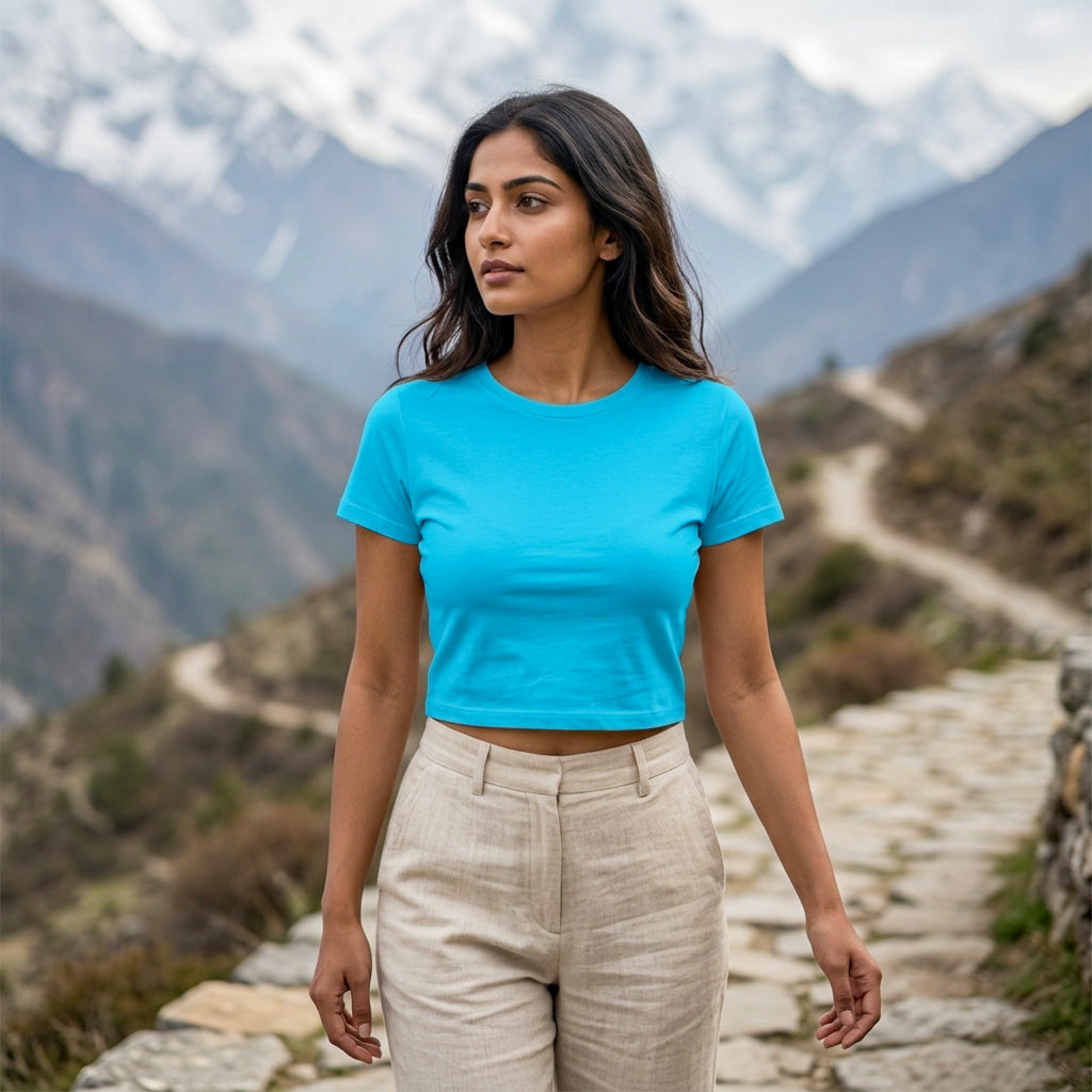 Plain Sky Blue Crop Top