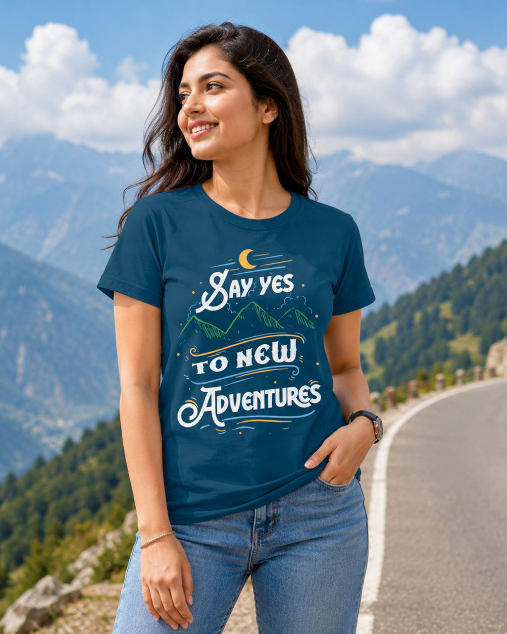 Say Yes to New Adventures Quote T-shirt for Women