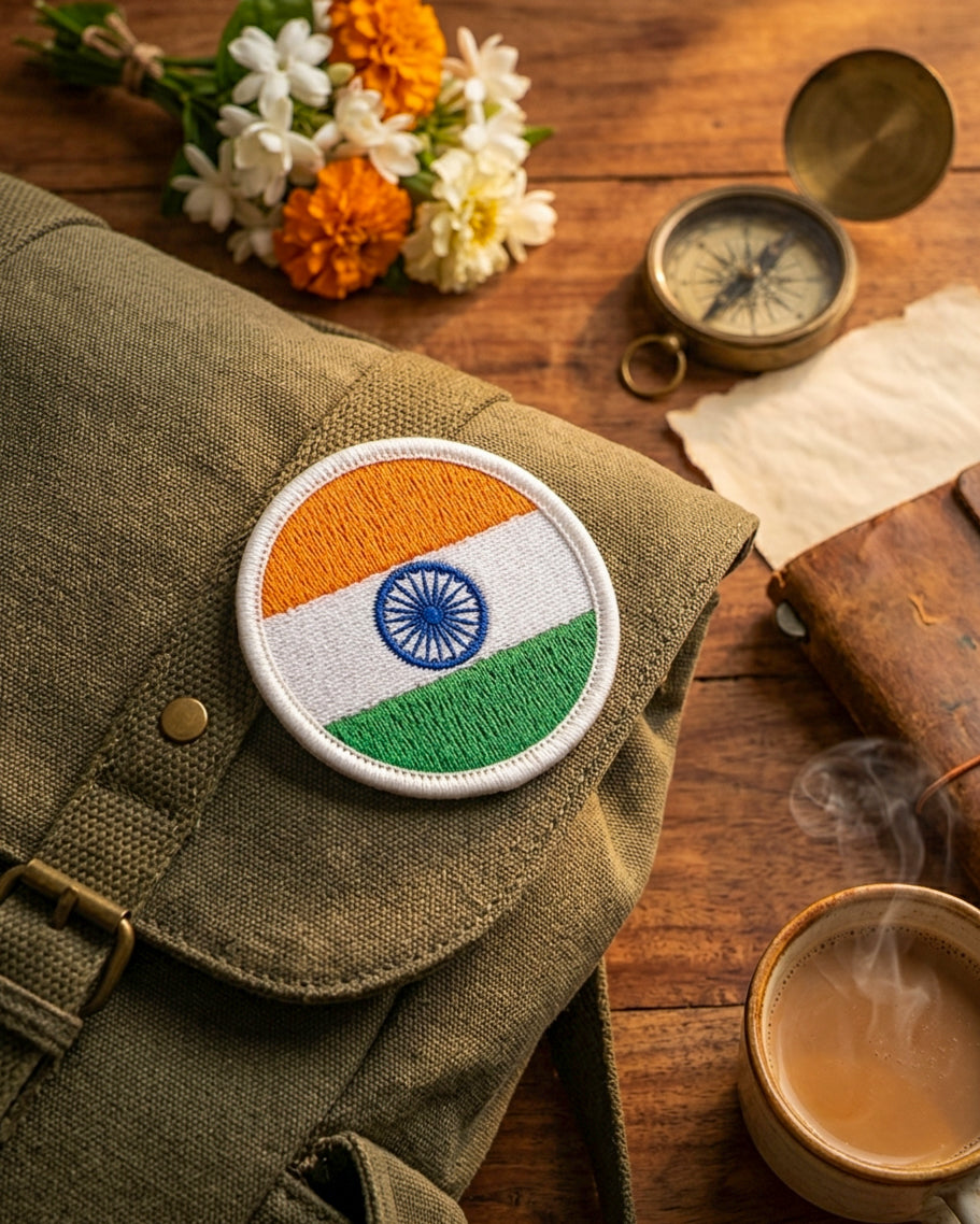 Round Flag of India Embroidery Patch on Bag
