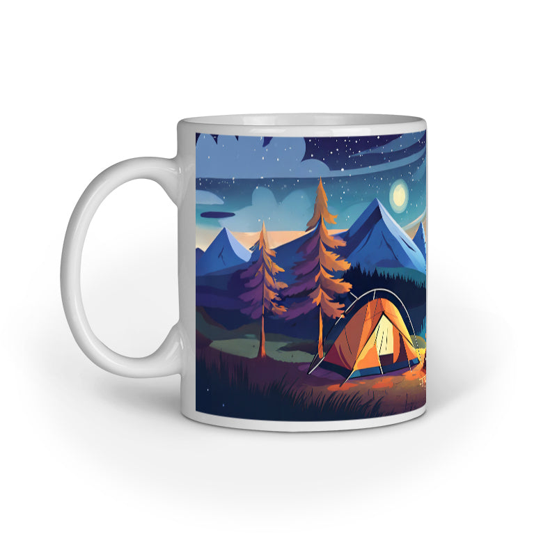 Night Camping with Tent and Campfire Mug