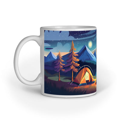 Night Camping with Tent and Campfire Mug