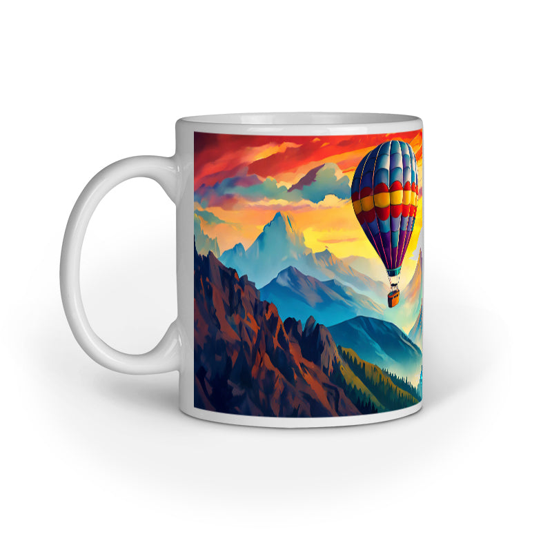 Hot Air Balloon Sunset Scene Mug